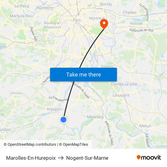 Marolles-En-Hurepoix to Nogent-Sur-Marne map