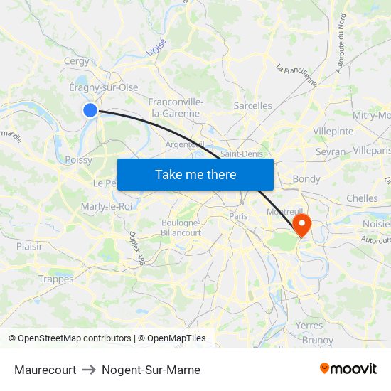 Maurecourt to Nogent-Sur-Marne map