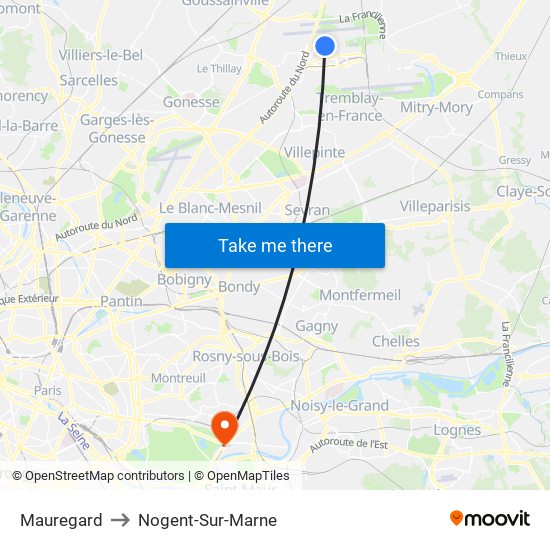 Mauregard to Nogent-Sur-Marne map