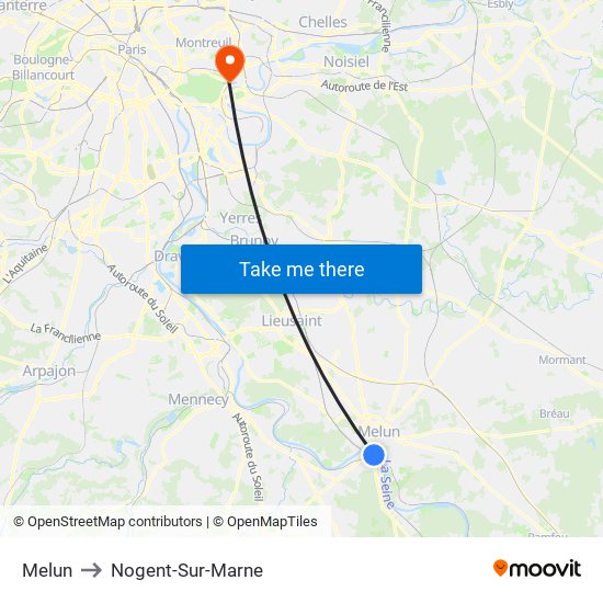Melun to Nogent-Sur-Marne map