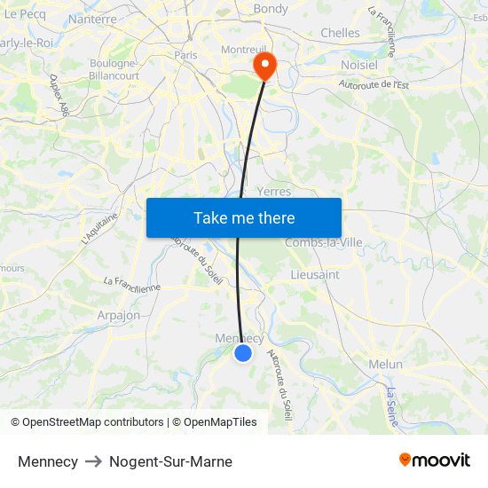 Mennecy to Nogent-Sur-Marne map