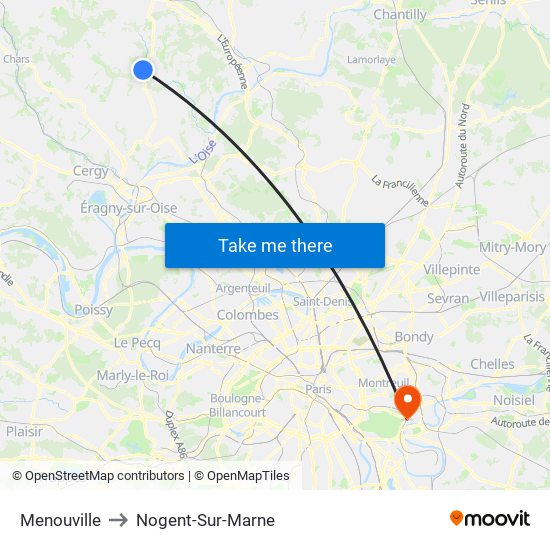 Menouville to Nogent-Sur-Marne map