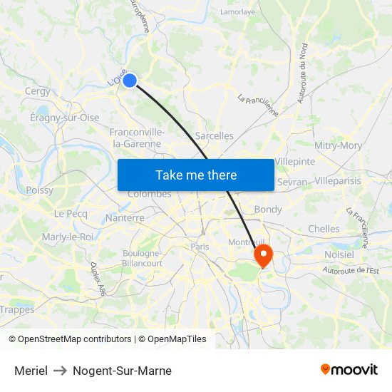 Meriel to Nogent-Sur-Marne map