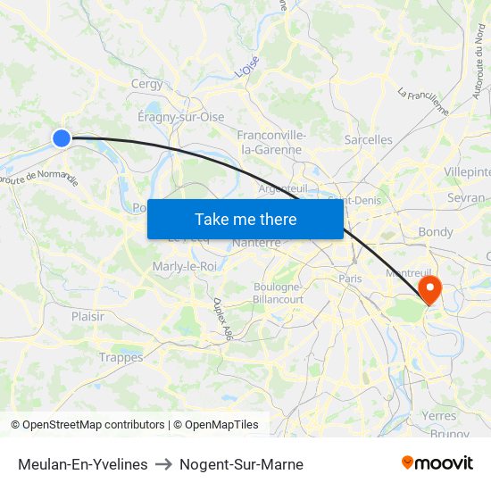Meulan-En-Yvelines to Nogent-Sur-Marne map