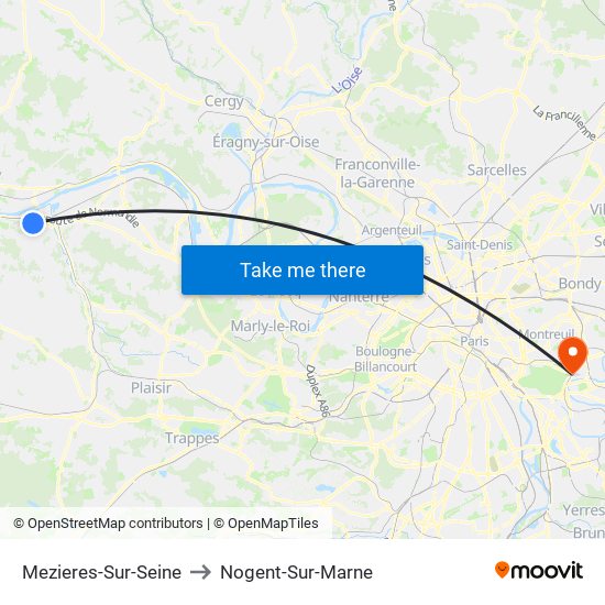 Mezieres-Sur-Seine to Nogent-Sur-Marne map
