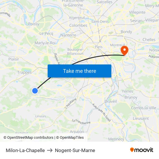 Milon-La-Chapelle to Nogent-Sur-Marne map