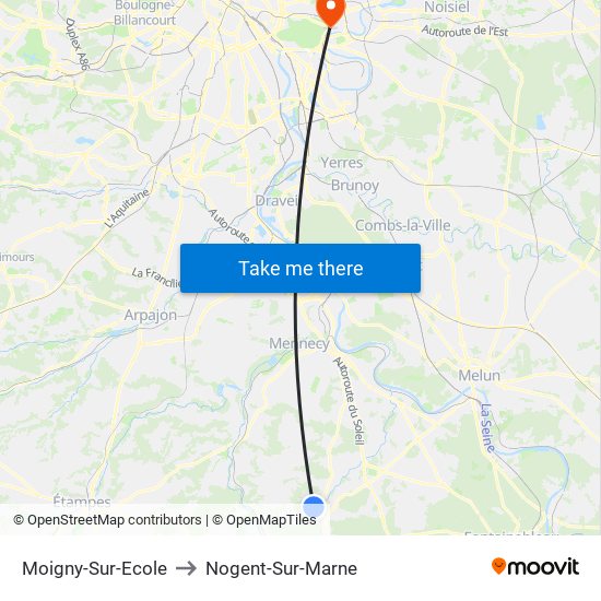 Moigny-Sur-Ecole to Nogent-Sur-Marne map