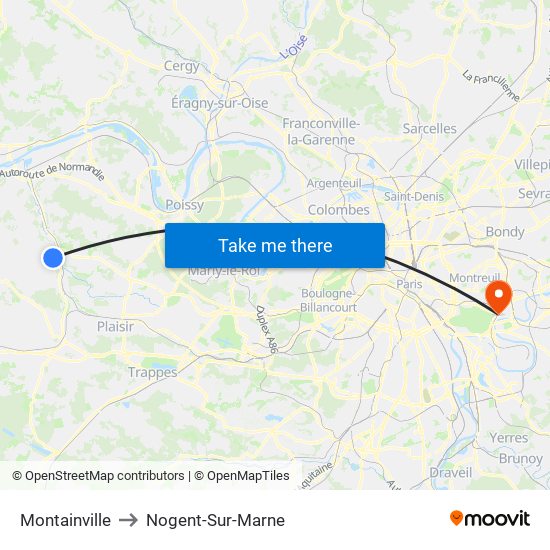 Montainville to Nogent-Sur-Marne map