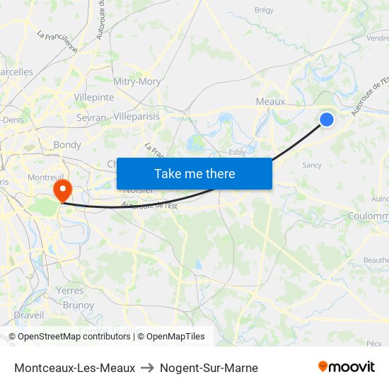 Montceaux-Les-Meaux to Nogent-Sur-Marne map