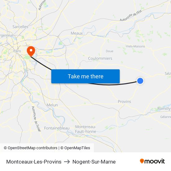 Montceaux-Les-Provins to Nogent-Sur-Marne map