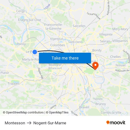 Montesson to Nogent-Sur-Marne map