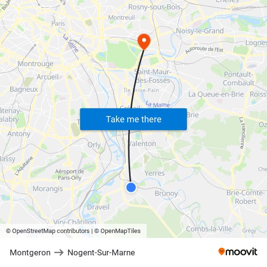 Montgeron to Nogent-Sur-Marne map