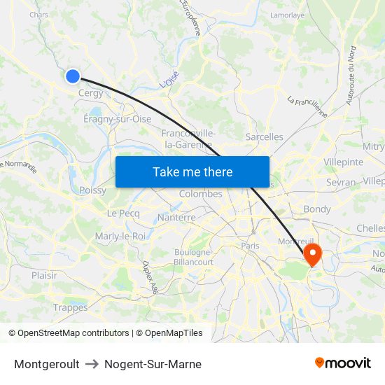 Montgeroult to Nogent-Sur-Marne map