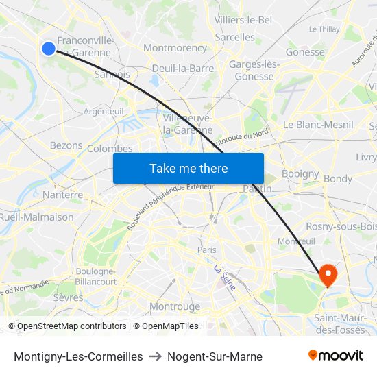 Montigny-Les-Cormeilles to Nogent-Sur-Marne map