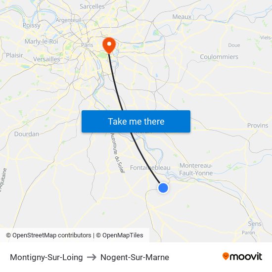 Montigny-Sur-Loing to Nogent-Sur-Marne map