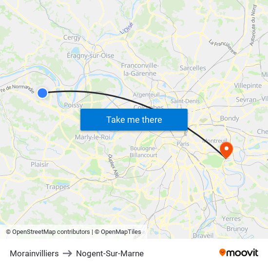 Morainvilliers to Nogent-Sur-Marne map