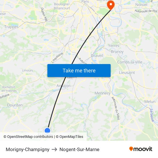 Morigny-Champigny to Nogent-Sur-Marne map