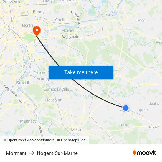 Mormant to Nogent-Sur-Marne map
