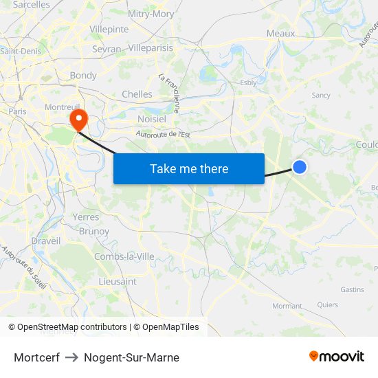 Mortcerf to Nogent-Sur-Marne map
