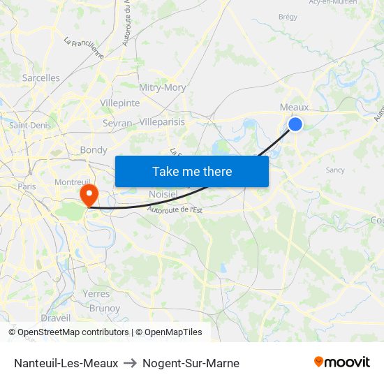 Nanteuil-Les-Meaux to Nogent-Sur-Marne map