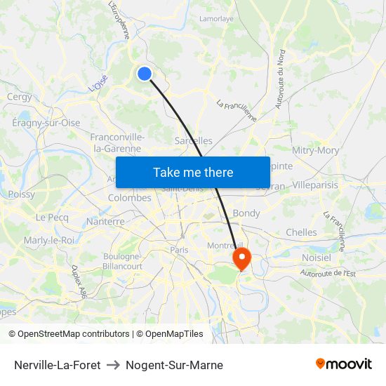 Nerville-La-Foret to Nogent-Sur-Marne map