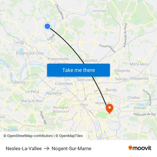 Nesles-La-Vallee to Nogent-Sur-Marne map