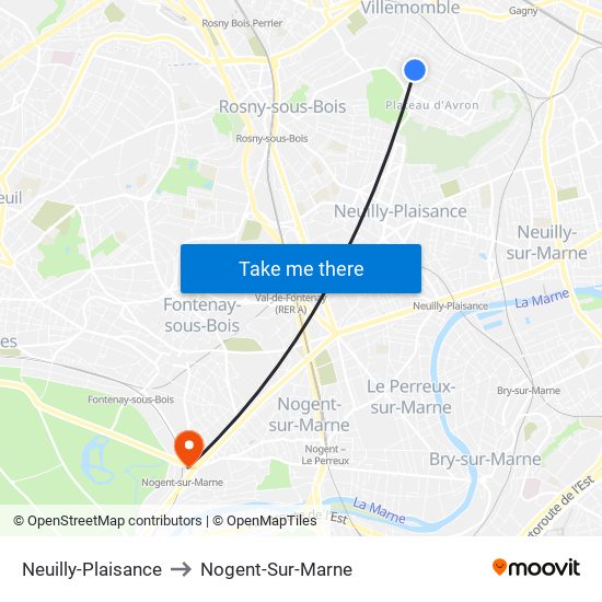 Neuilly-Plaisance to Nogent-Sur-Marne map