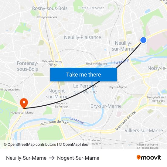 Neuilly-Sur-Marne to Nogent-Sur-Marne map