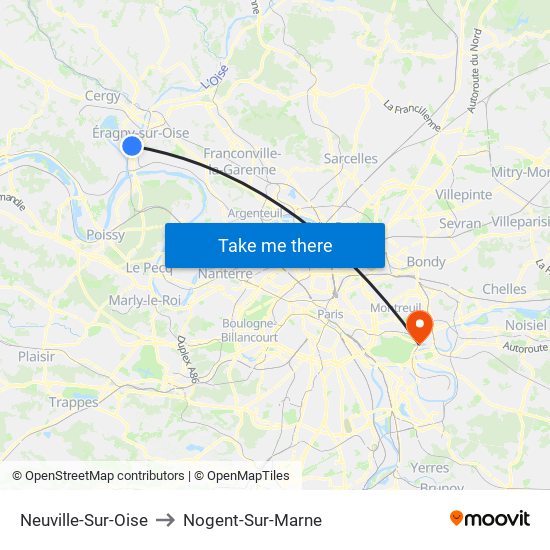 Neuville-Sur-Oise to Nogent-Sur-Marne map