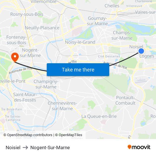 Noisiel to Nogent-Sur-Marne map