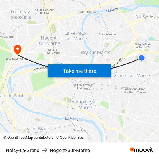 Noisy-Le-Grand to Nogent-Sur-Marne map