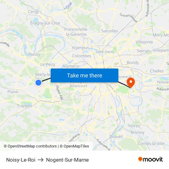 Noisy-Le-Roi to Nogent-Sur-Marne map