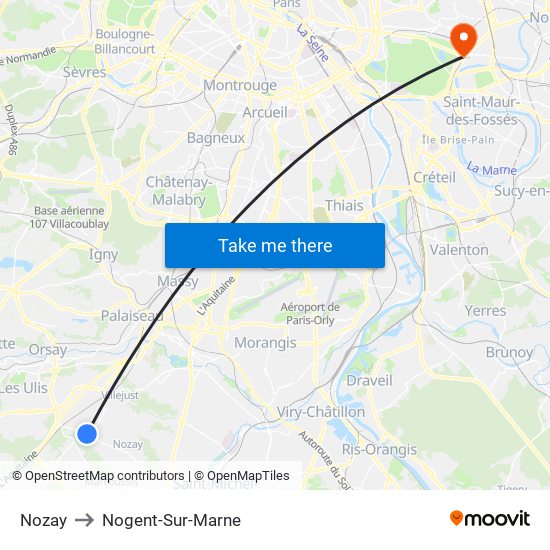 Nozay to Nogent-Sur-Marne map