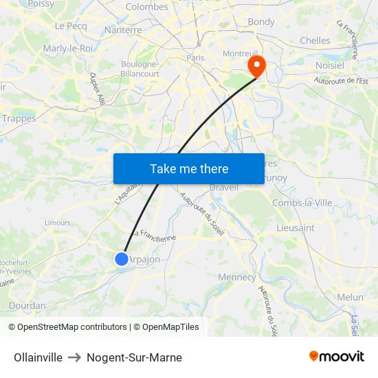 Ollainville to Nogent-Sur-Marne map