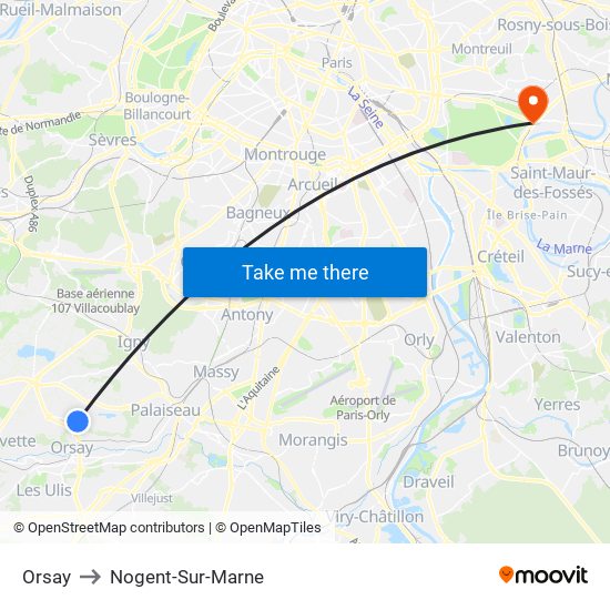 Orsay to Nogent-Sur-Marne map