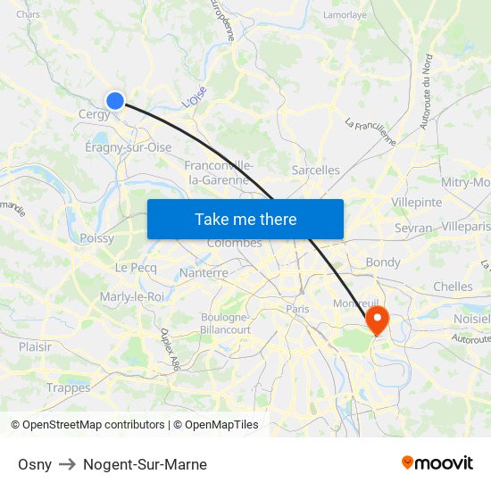 Osny to Nogent-Sur-Marne map