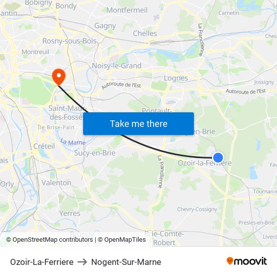 Ozoir-La-Ferriere to Nogent-Sur-Marne map