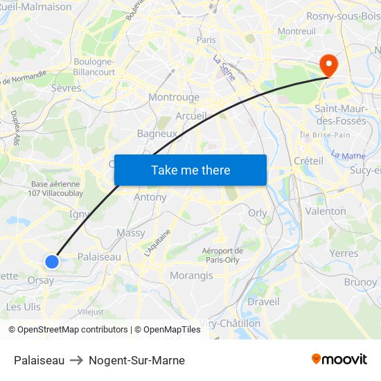Palaiseau to Nogent-Sur-Marne map