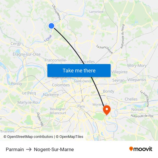 Parmain to Nogent-Sur-Marne map