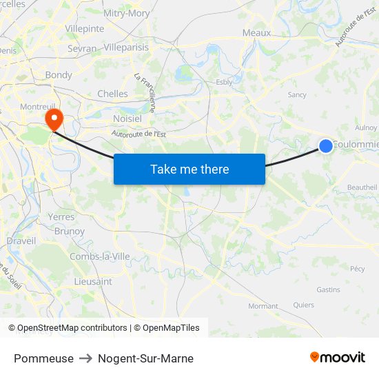 Pommeuse to Nogent-Sur-Marne map