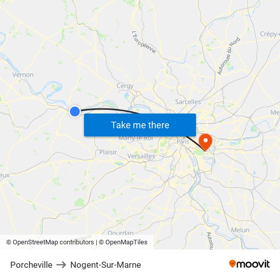 Porcheville to Nogent-Sur-Marne map