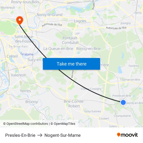 Presles-En-Brie to Nogent-Sur-Marne map