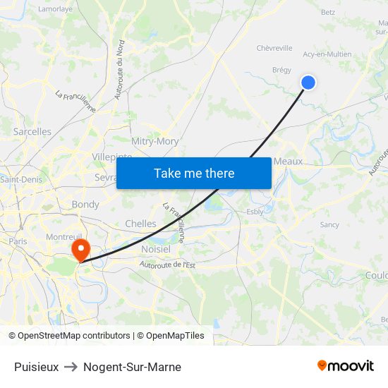 Puisieux to Nogent-Sur-Marne map