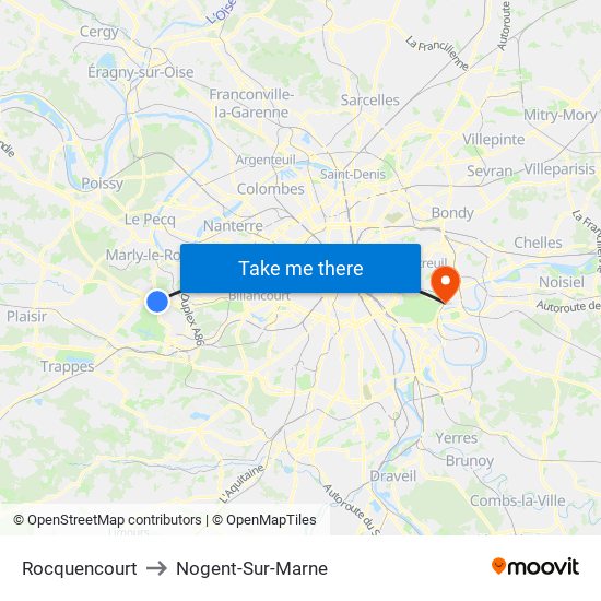 Rocquencourt to Nogent-Sur-Marne map