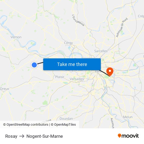 Rosay to Nogent-Sur-Marne map