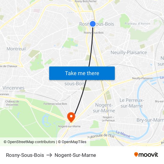 Rosny-Sous-Bois to Nogent-Sur-Marne map