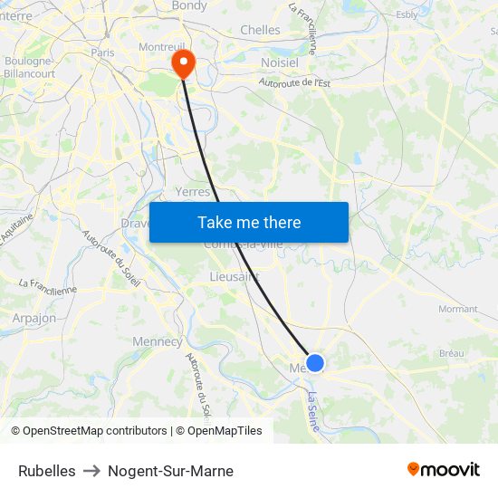 Rubelles to Nogent-Sur-Marne map