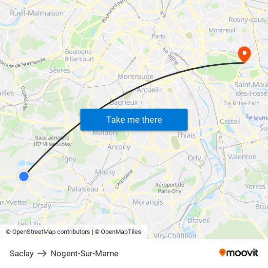 Saclay to Nogent-Sur-Marne map