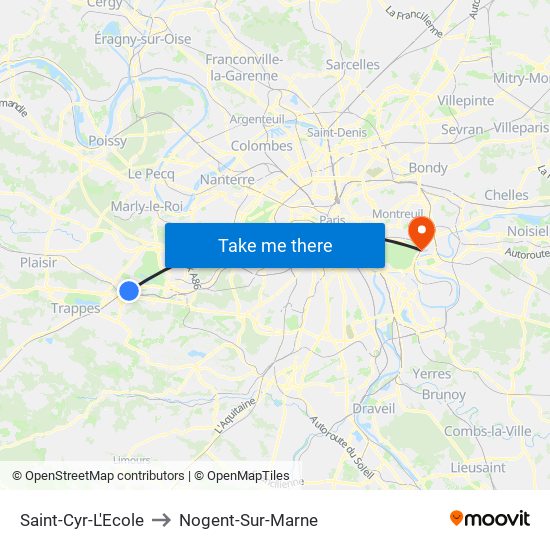 Saint-Cyr-L'Ecole to Nogent-Sur-Marne map