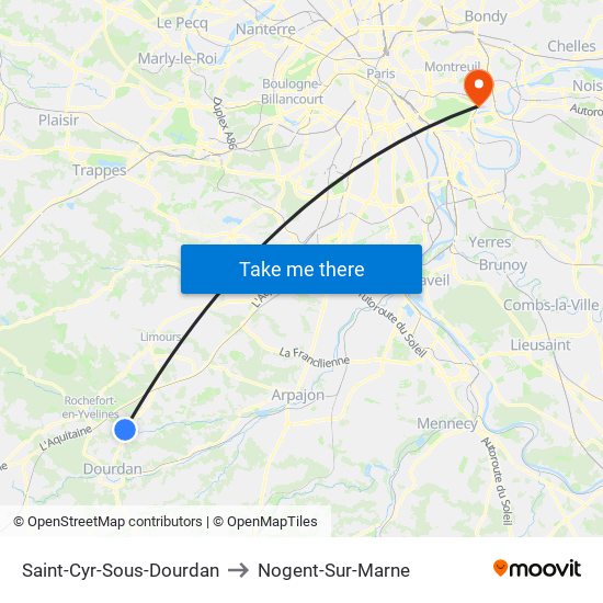 Saint-Cyr-Sous-Dourdan to Nogent-Sur-Marne map